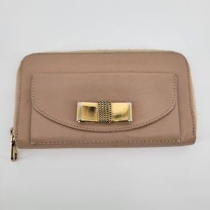 Chloe leather wallet tan and gold bow zip around